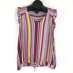 Lane Bryant Striped V-Neck Blouse Women’s Plus Size 18/20 Rayon Crinkle Ruffle